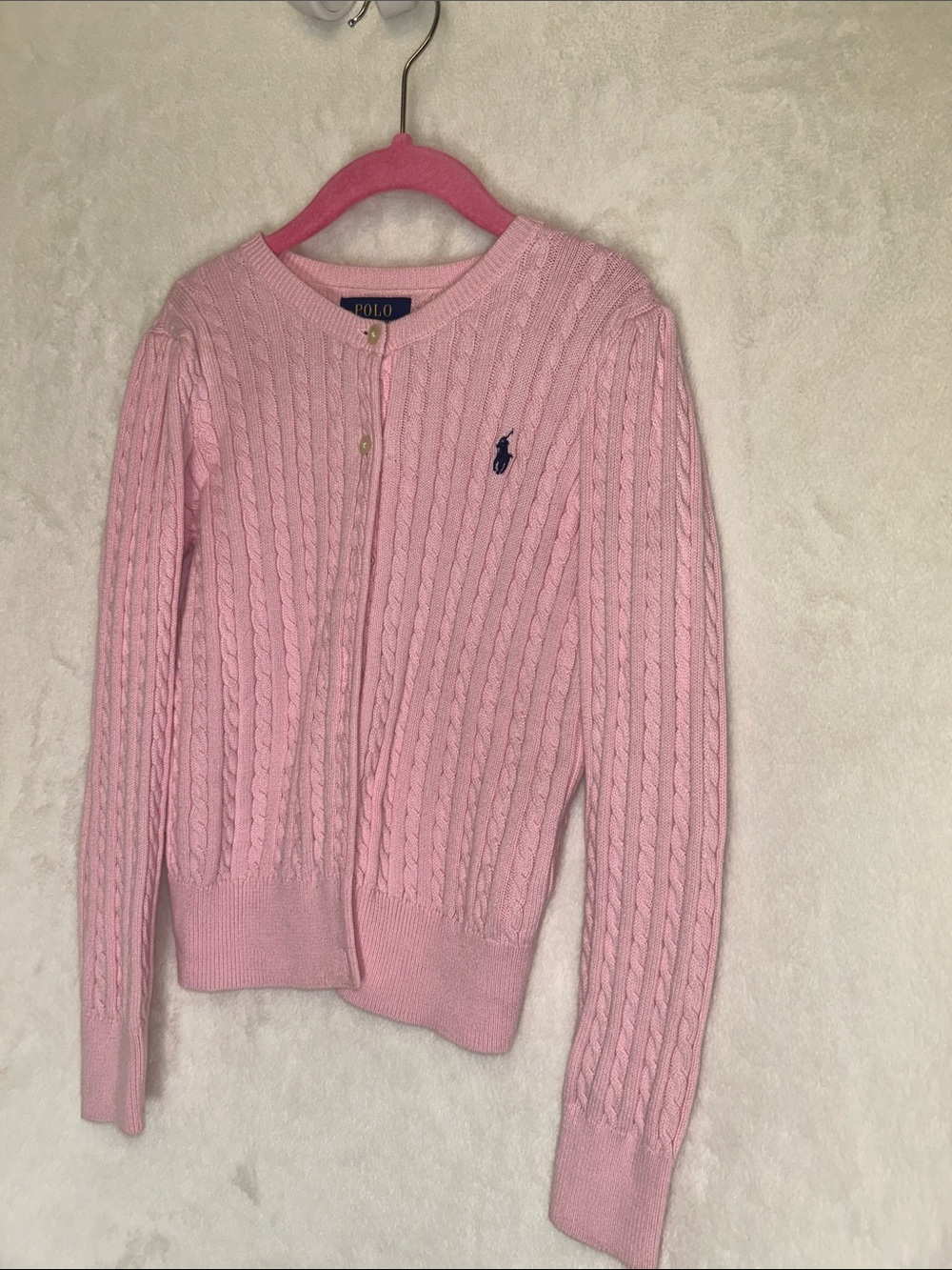 Polo by Ralph Lauren Kid’s Light Pink Cable-Knit Cardigan Sweater